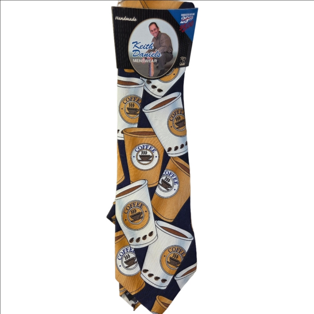 Keith Daniels Yellow Black Silk Coffee Novelty Tie